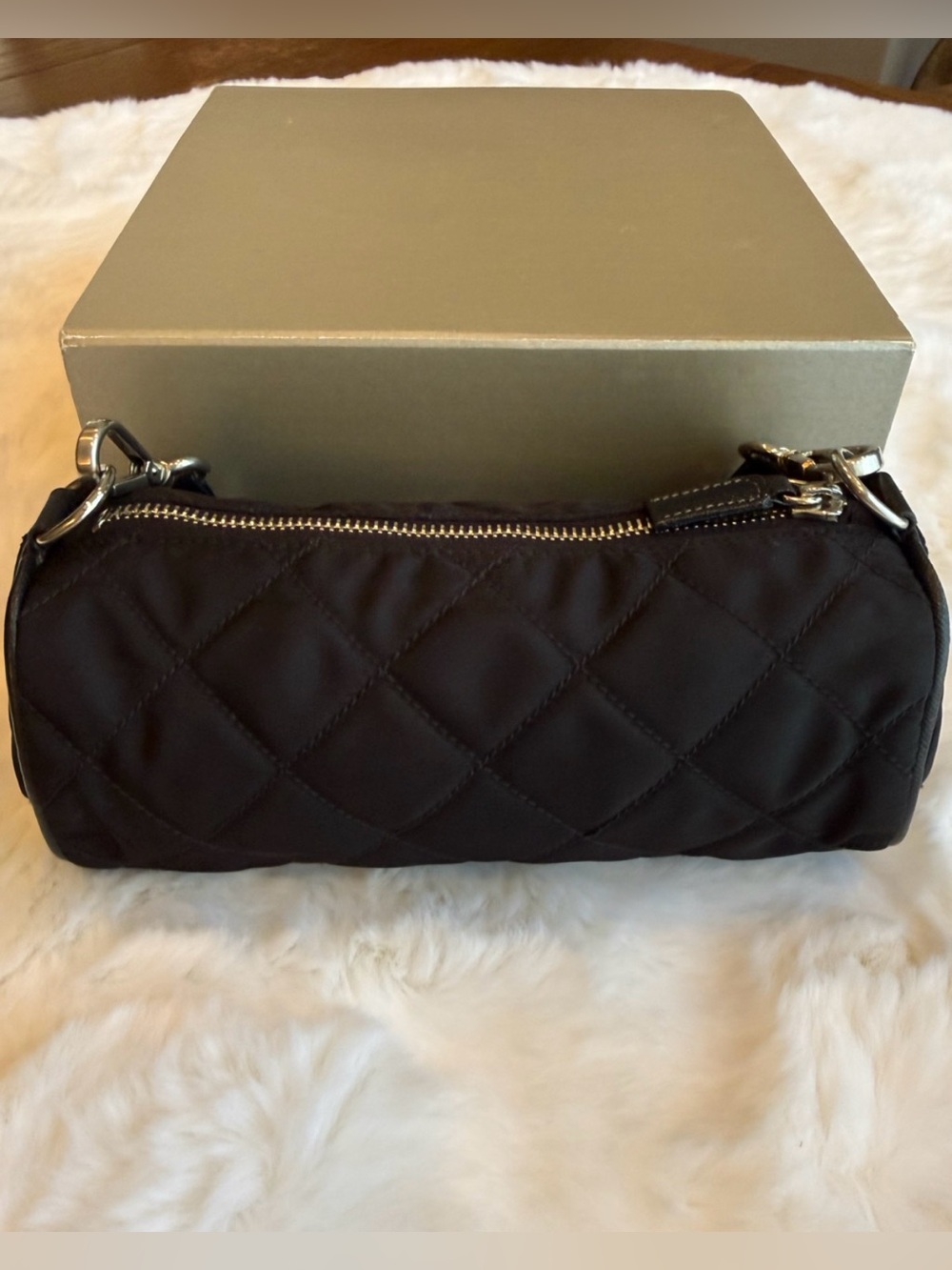 Prada Black Quilted Mini Barrel Bag with Silver Chain - Picture 6 of 16